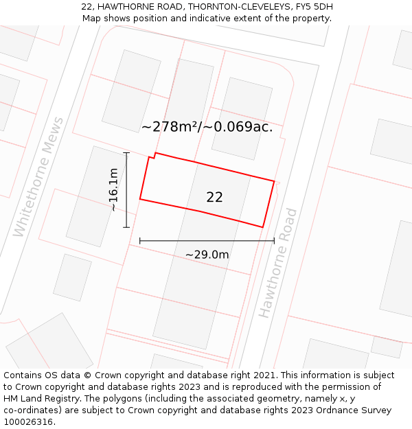 22, HAWTHORNE ROAD, THORNTON-CLEVELEYS, FY5 5DH: Plot and title map