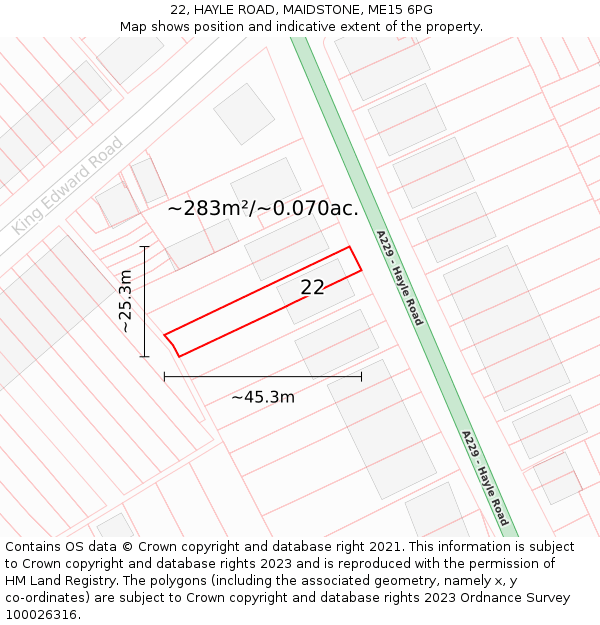 22, HAYLE ROAD, MAIDSTONE, ME15 6PG: Plot and title map