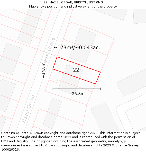 22, HAZEL GROVE, BRISTOL, BS7 0NG: Plot and title map