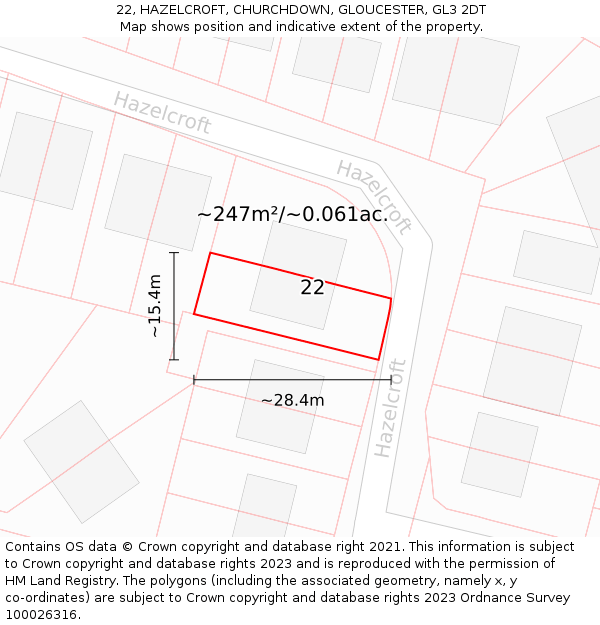 22, HAZELCROFT, CHURCHDOWN, GLOUCESTER, GL3 2DT: Plot and title map