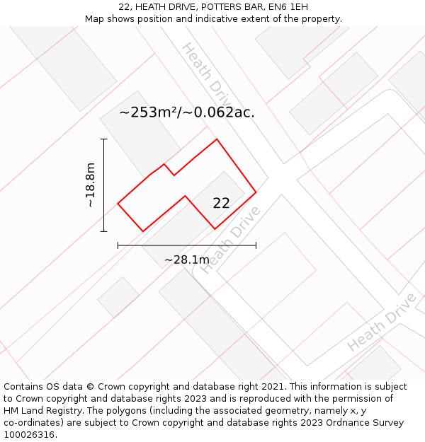 22, HEATH DRIVE, POTTERS BAR, EN6 1EH: Plot and title map