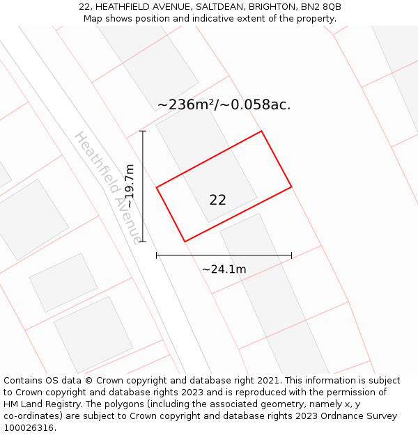 22, HEATHFIELD AVENUE, SALTDEAN, BRIGHTON, BN2 8QB: Plot and title map