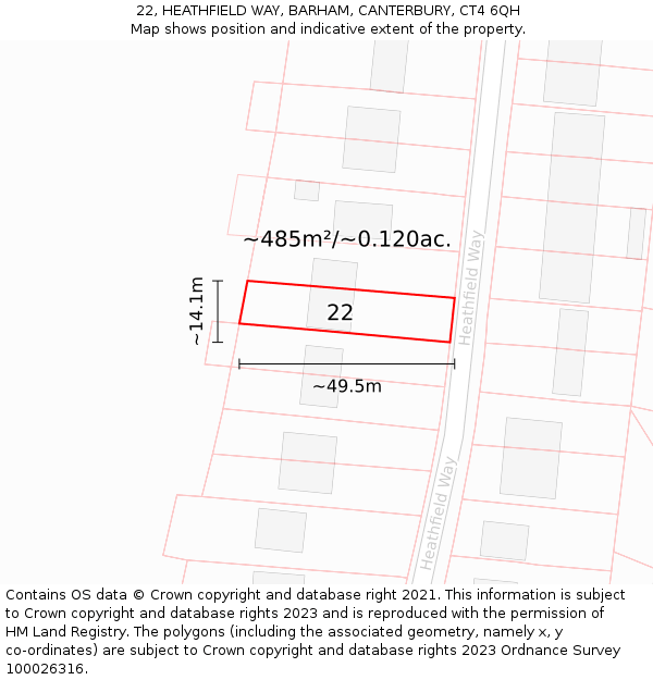 22, HEATHFIELD WAY, BARHAM, CANTERBURY, CT4 6QH: Plot and title map