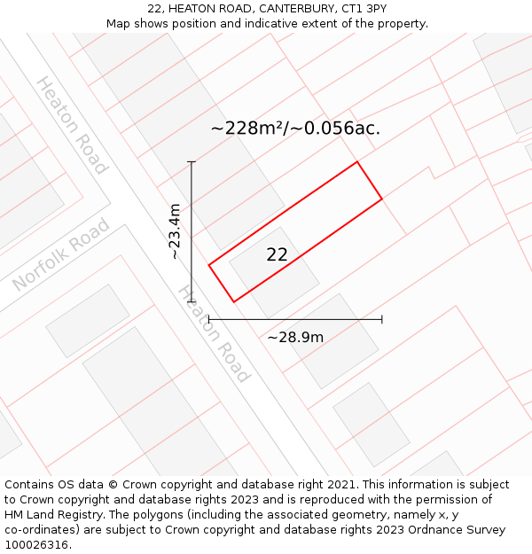 22, HEATON ROAD, CANTERBURY, CT1 3PY: Plot and title map