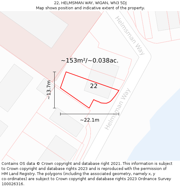 22, HELMSMAN WAY, WIGAN, WN3 5DJ: Plot and title map