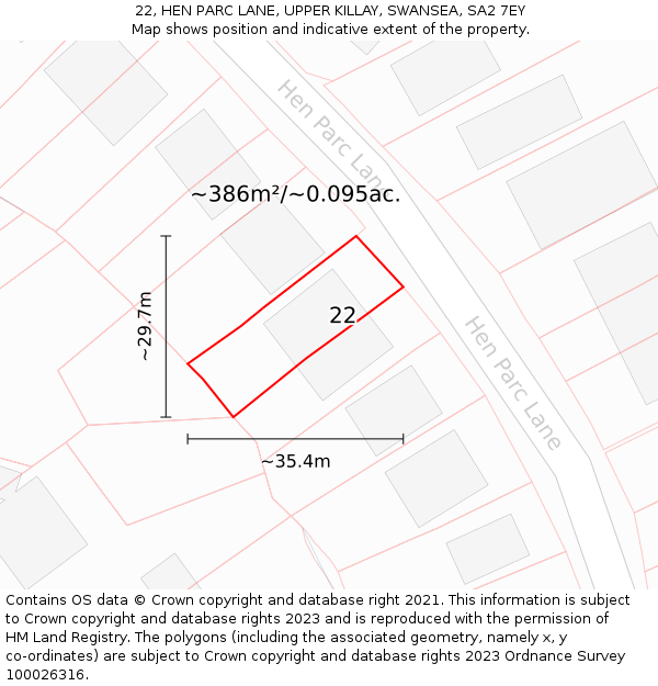 22, HEN PARC LANE, UPPER KILLAY, SWANSEA, SA2 7EY: Plot and title map