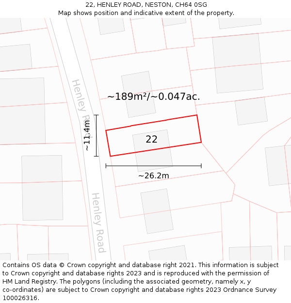 22, HENLEY ROAD, NESTON, CH64 0SG: Plot and title map