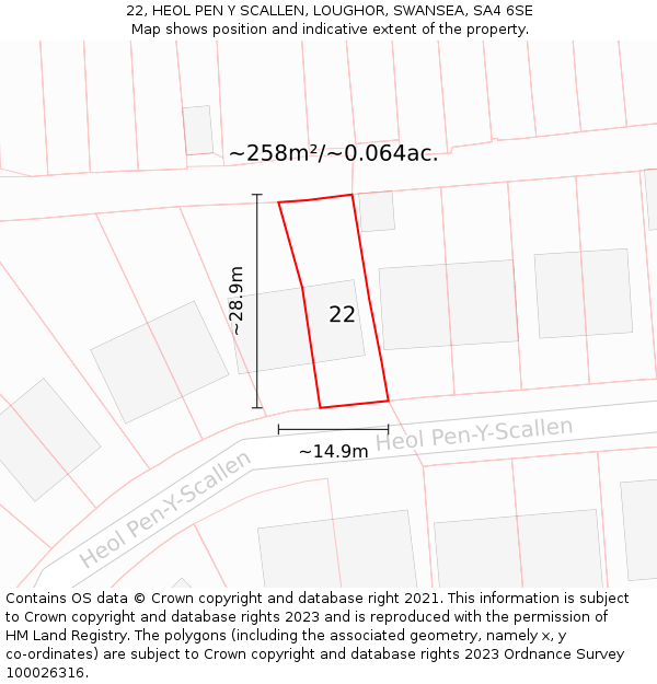 22, HEOL PEN Y SCALLEN, LOUGHOR, SWANSEA, SA4 6SE: Plot and title map