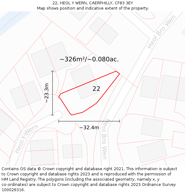 22, HEOL Y WERN, CAERPHILLY, CF83 3EY: Plot and title map