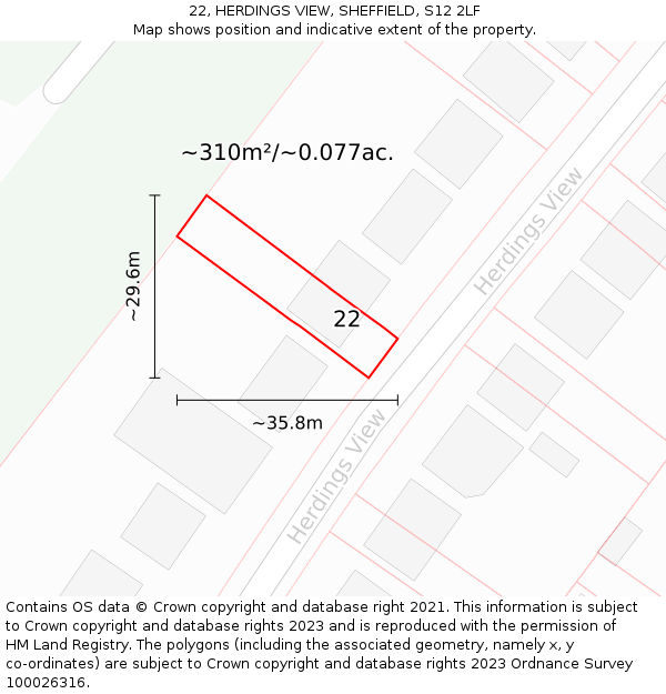 22, HERDINGS VIEW, SHEFFIELD, S12 2LF: Plot and title map