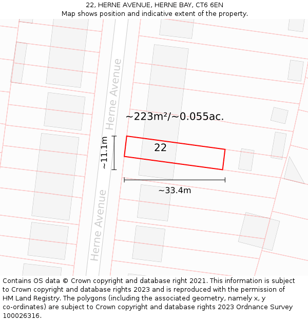 22, HERNE AVENUE, HERNE BAY, CT6 6EN: Plot and title map