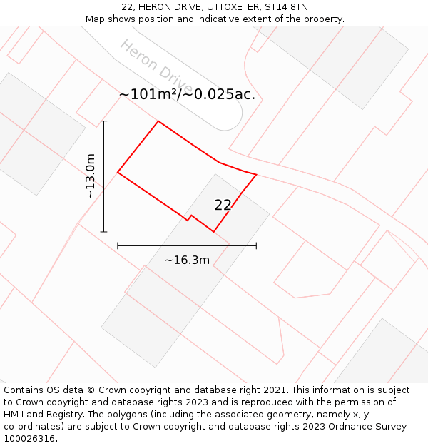 22, HERON DRIVE, UTTOXETER, ST14 8TN: Plot and title map