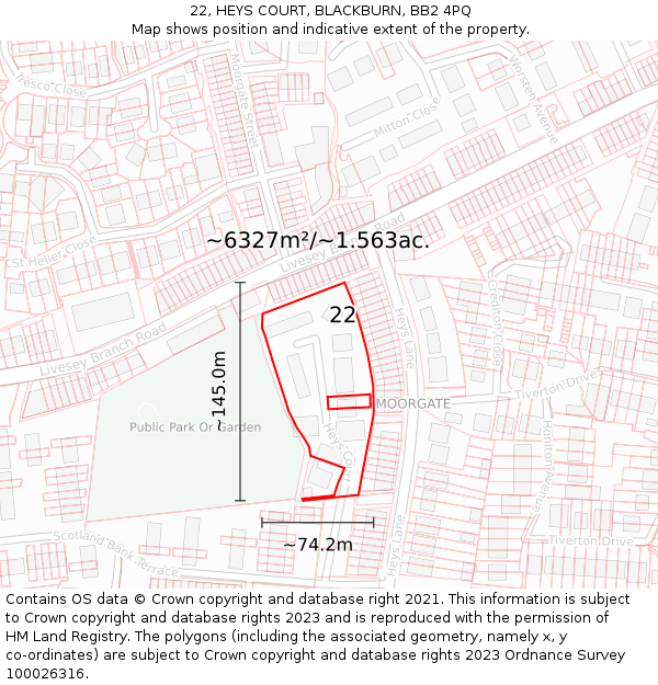 22, HEYS COURT, BLACKBURN, BB2 4PQ: Plot and title map