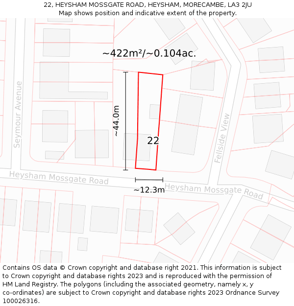 22, HEYSHAM MOSSGATE ROAD, HEYSHAM, MORECAMBE, LA3 2JU: Plot and title map