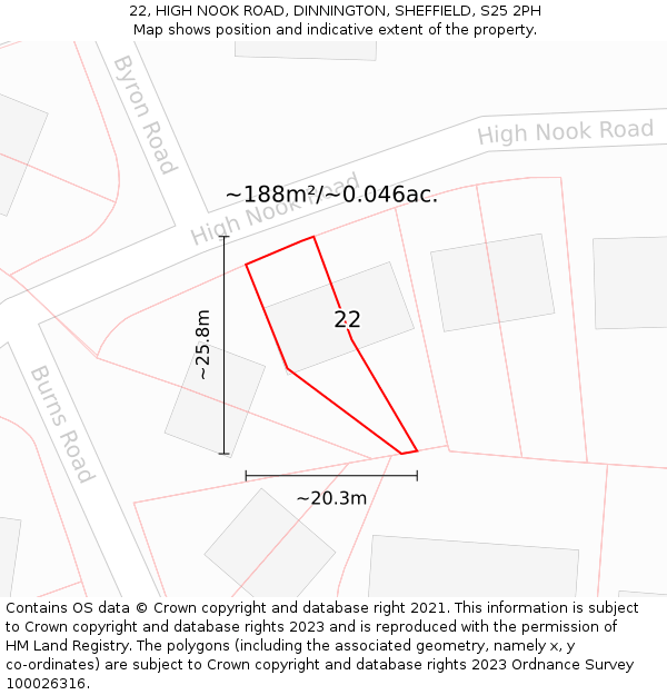 22, HIGH NOOK ROAD, DINNINGTON, SHEFFIELD, S25 2PH: Plot and title map