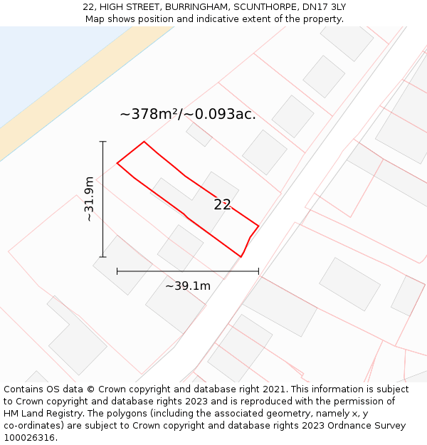 22, HIGH STREET, BURRINGHAM, SCUNTHORPE, DN17 3LY: Plot and title map