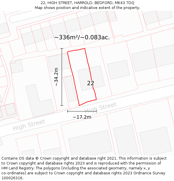 22, HIGH STREET, HARROLD, BEDFORD, MK43 7DQ: Plot and title map