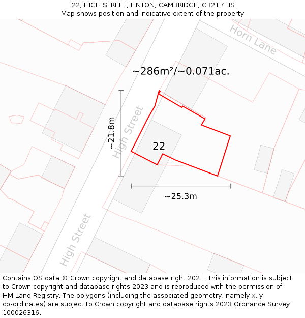 22, HIGH STREET, LINTON, CAMBRIDGE, CB21 4HS: Plot and title map