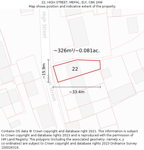 22, HIGH STREET, MEPAL, ELY, CB6 2AW: Plot and title map