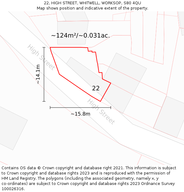 22, HIGH STREET, WHITWELL, WORKSOP, S80 4QU: Plot and title map