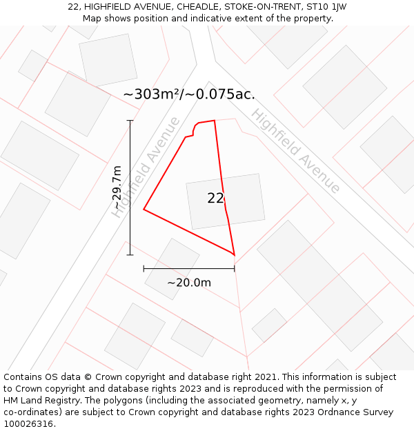 22, HIGHFIELD AVENUE, CHEADLE, STOKE-ON-TRENT, ST10 1JW: Plot and title map