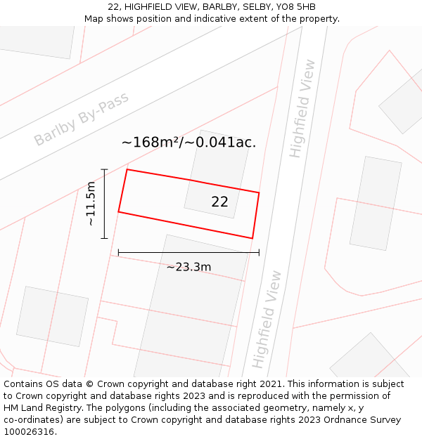 22, HIGHFIELD VIEW, BARLBY, SELBY, YO8 5HB: Plot and title map