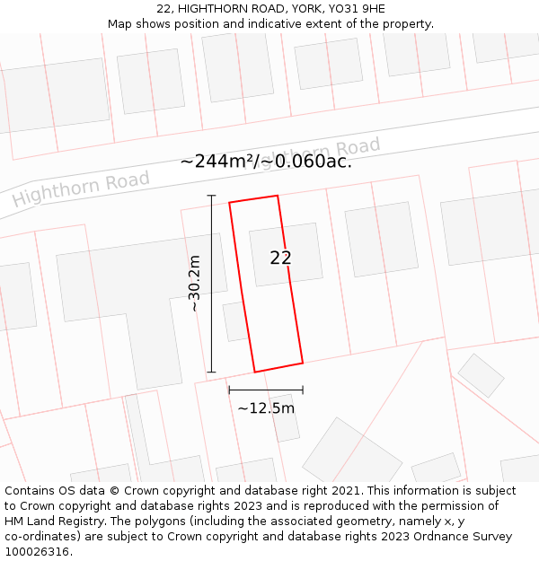 22, HIGHTHORN ROAD, YORK, YO31 9HE: Plot and title map