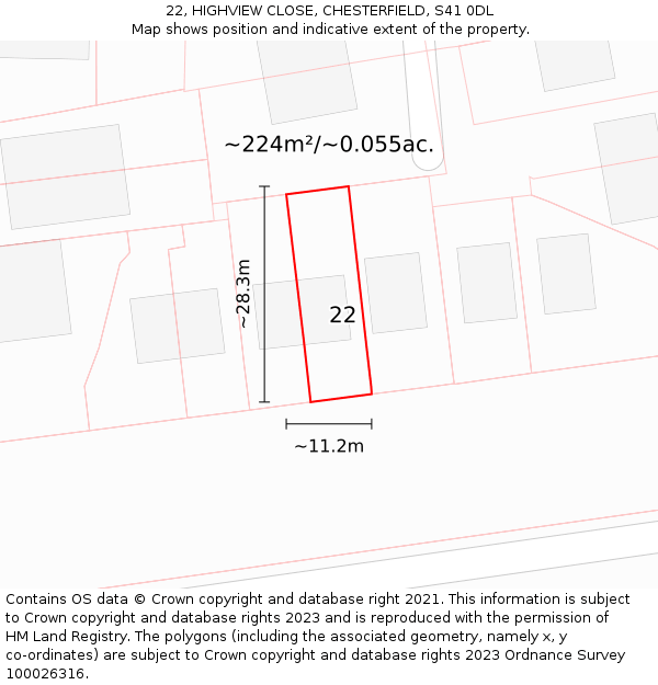22, HIGHVIEW CLOSE, CHESTERFIELD, S41 0DL: Plot and title map