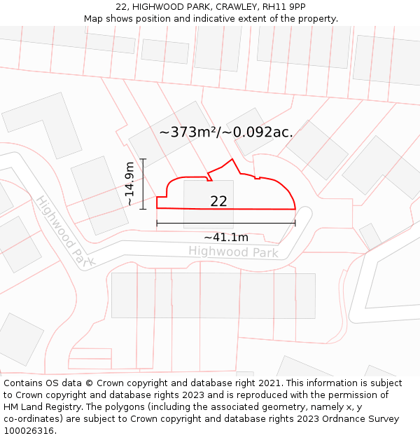 22, HIGHWOOD PARK, CRAWLEY, RH11 9PP: Plot and title map