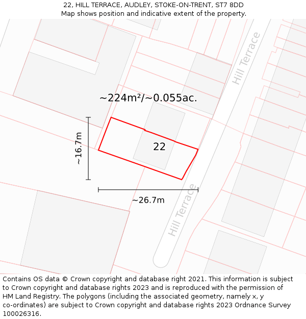 22, HILL TERRACE, AUDLEY, STOKE-ON-TRENT, ST7 8DD: Plot and title map