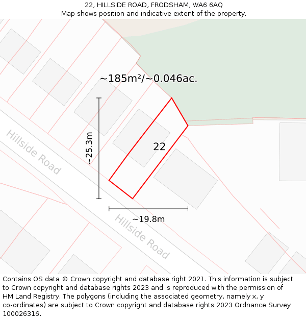 22, HILLSIDE ROAD, FRODSHAM, WA6 6AQ: Plot and title map