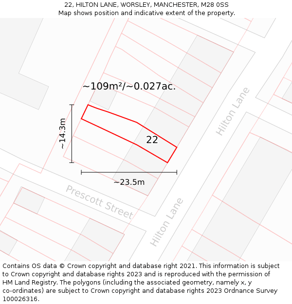 22, HILTON LANE, WORSLEY, MANCHESTER, M28 0SS: Plot and title map