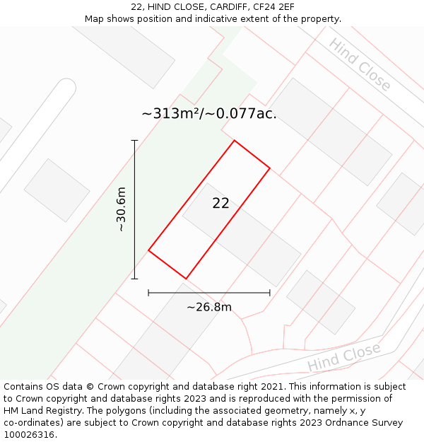 22, HIND CLOSE, CARDIFF, CF24 2EF: Plot and title map