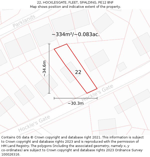 22, HOCKLESGATE, FLEET, SPALDING, PE12 8NF: Plot and title map