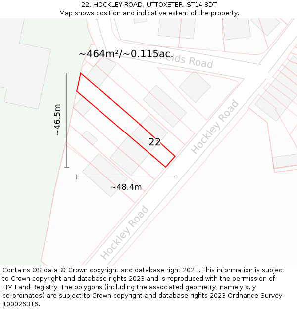 22, HOCKLEY ROAD, UTTOXETER, ST14 8DT: Plot and title map