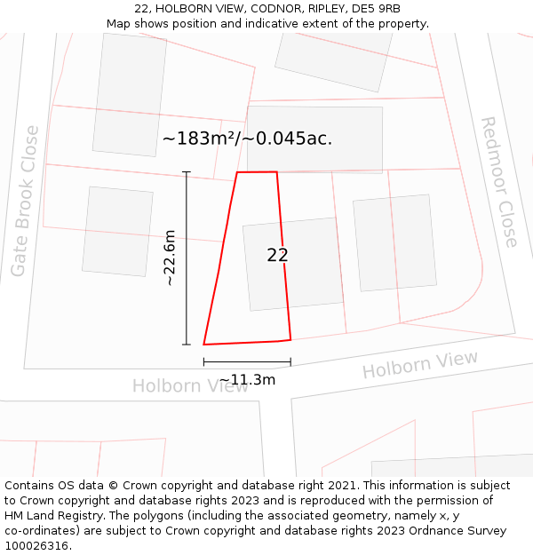 22, HOLBORN VIEW, CODNOR, RIPLEY, DE5 9RB: Plot and title map