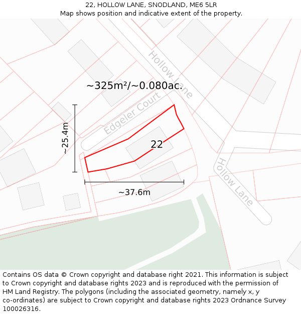 22, HOLLOW LANE, SNODLAND, ME6 5LR: Plot and title map