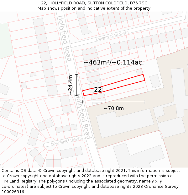 22, HOLLYFIELD ROAD, SUTTON COLDFIELD, B75 7SG: Plot and title map