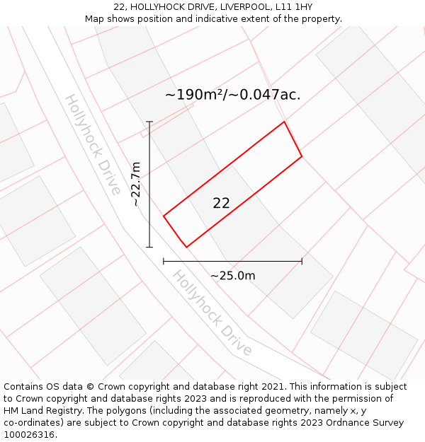 22, HOLLYHOCK DRIVE, LIVERPOOL, L11 1HY: Plot and title map