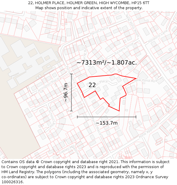 22, HOLMER PLACE, HOLMER GREEN, HIGH WYCOMBE, HP15 6TT: Plot and title map