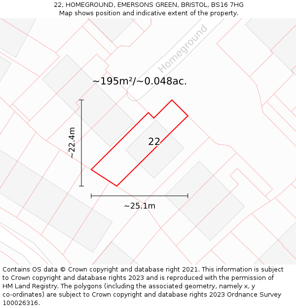 22, HOMEGROUND, EMERSONS GREEN, BRISTOL, BS16 7HG: Plot and title map