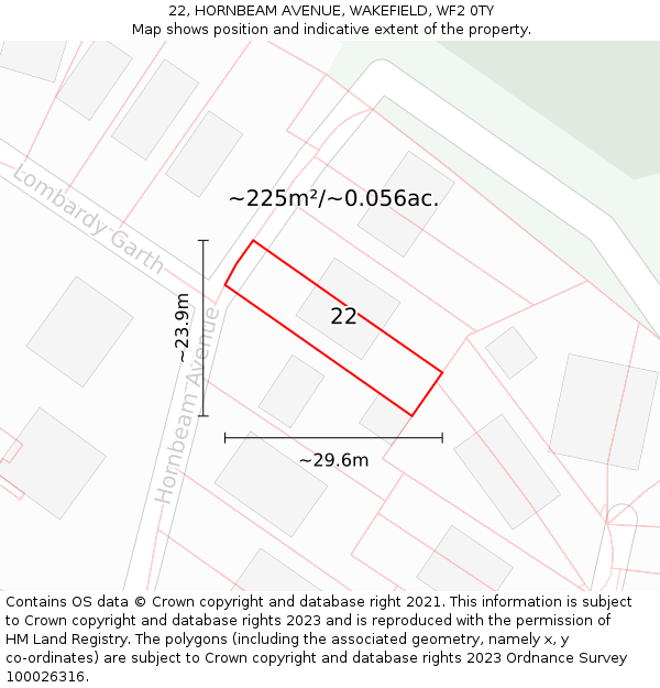 22, HORNBEAM AVENUE, WAKEFIELD, WF2 0TY: Plot and title map