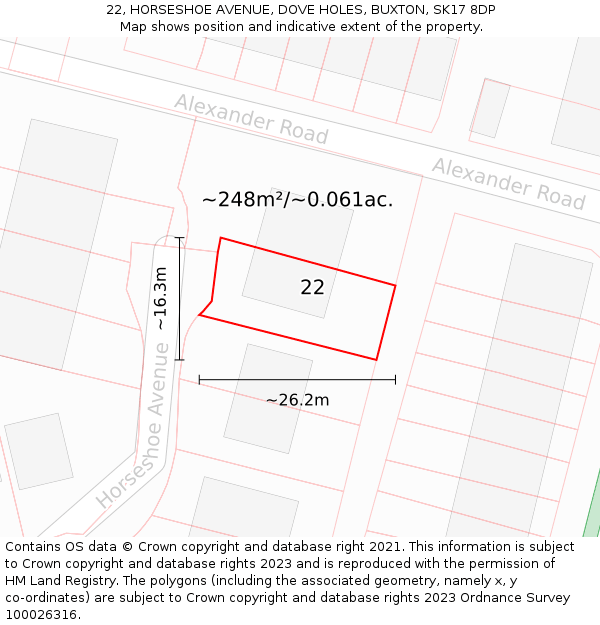 22, HORSESHOE AVENUE, DOVE HOLES, BUXTON, SK17 8DP: Plot and title map