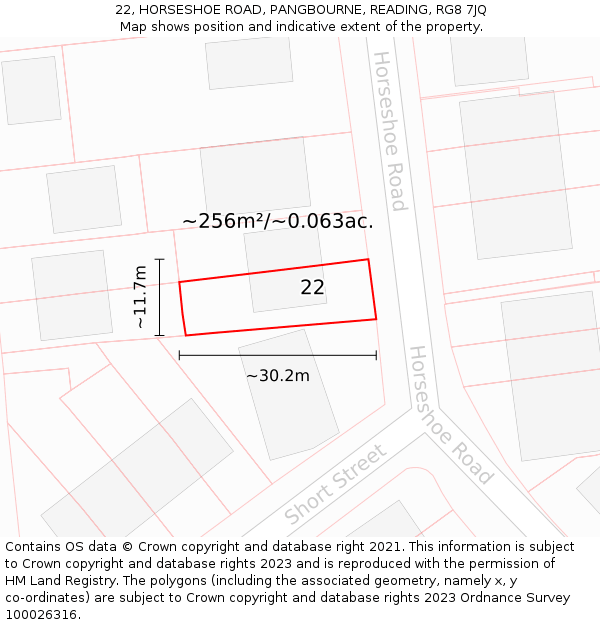 22, HORSESHOE ROAD, PANGBOURNE, READING, RG8 7JQ: Plot and title map