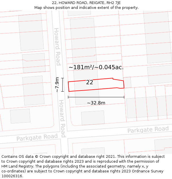 22, HOWARD ROAD, REIGATE, RH2 7JE: Plot and title map