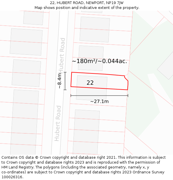 22, HUBERT ROAD, NEWPORT, NP19 7JW: Plot and title map