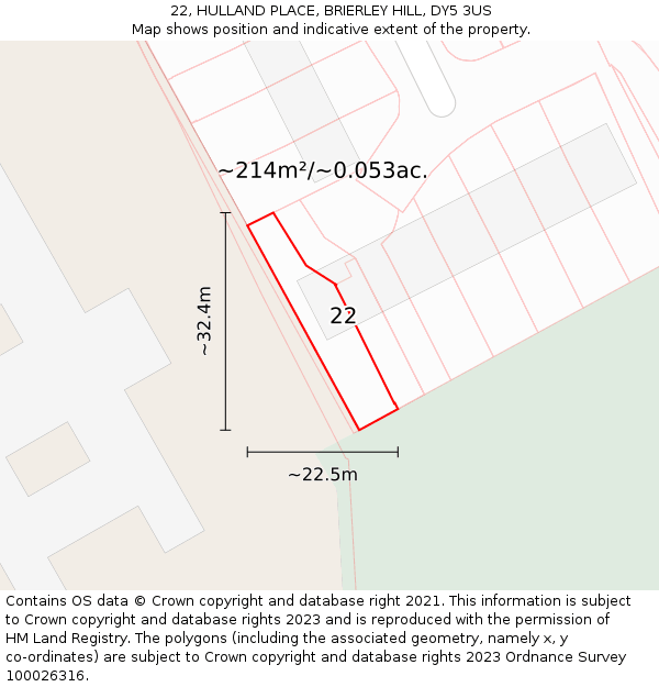 22, HULLAND PLACE, BRIERLEY HILL, DY5 3US: Plot and title map