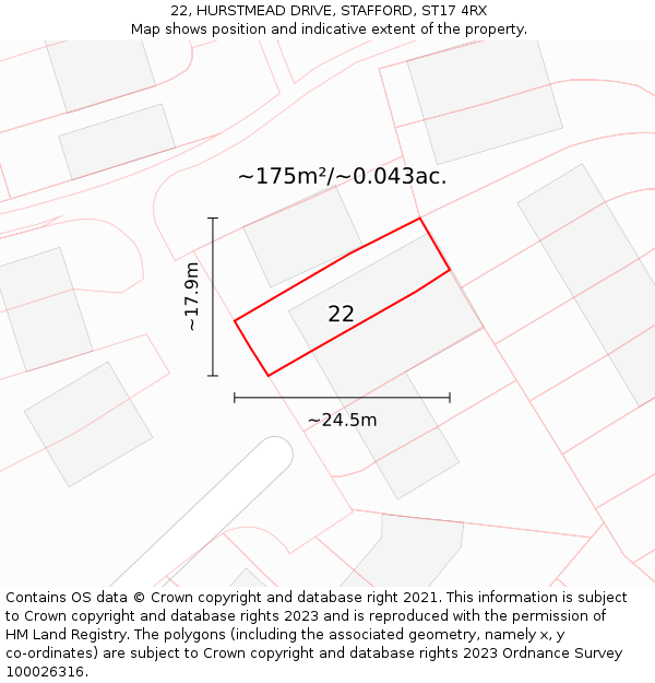 22, HURSTMEAD DRIVE, STAFFORD, ST17 4RX: Plot and title map