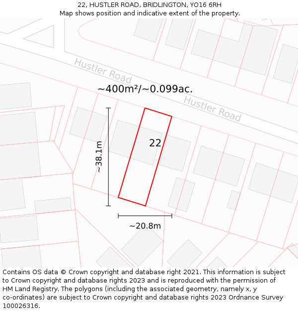 22, HUSTLER ROAD, BRIDLINGTON, YO16 6RH: Plot and title map