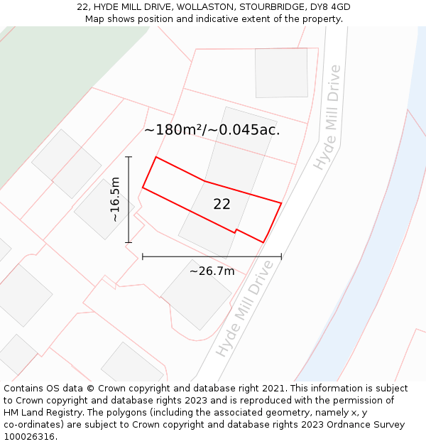 22, HYDE MILL DRIVE, WOLLASTON, STOURBRIDGE, DY8 4GD: Plot and title map